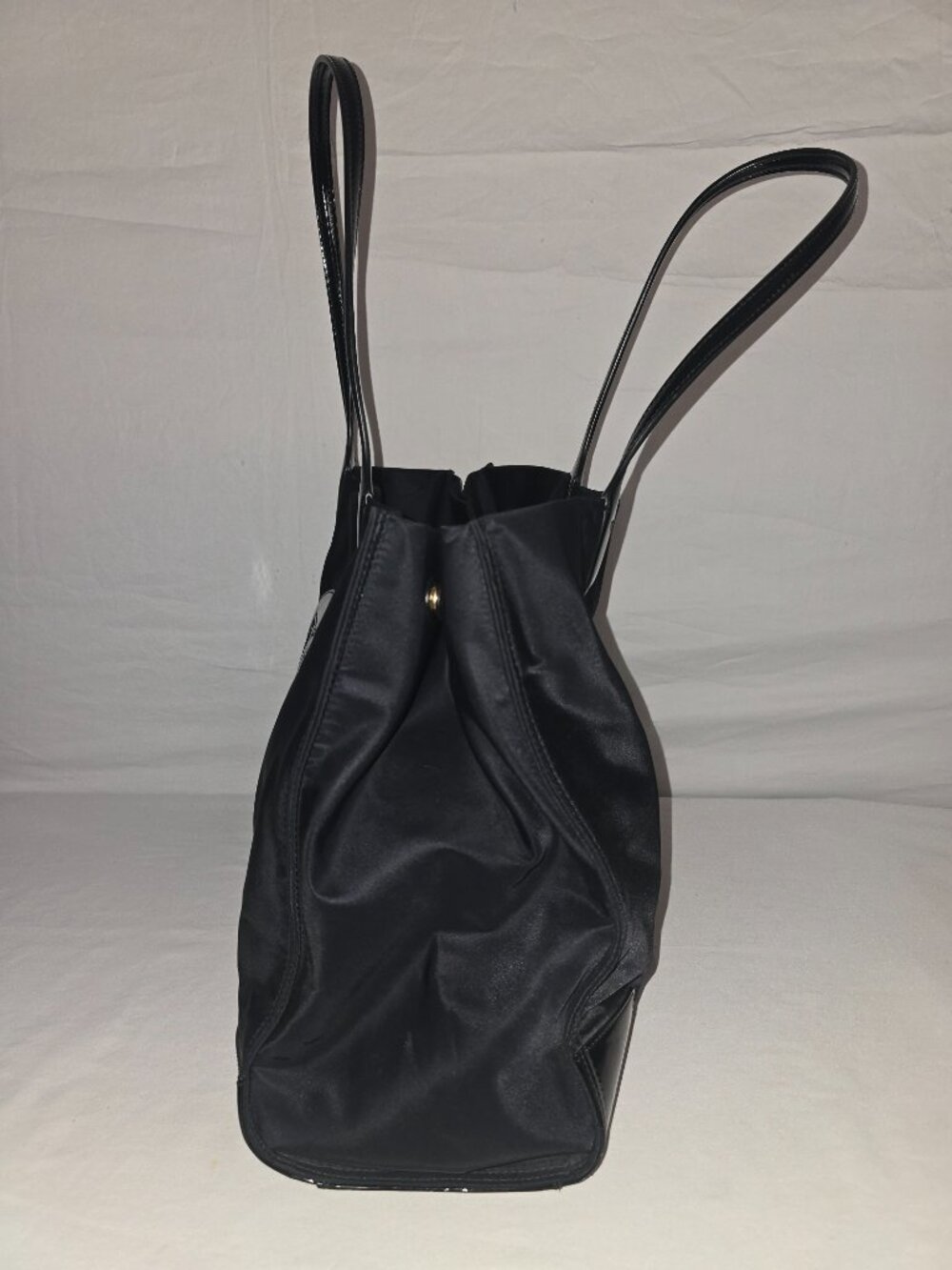 Tory Burch Ella Large Black Nylon Patent Leather Logo Shoulder Tote Shopper Bag - Picture 3 of 12